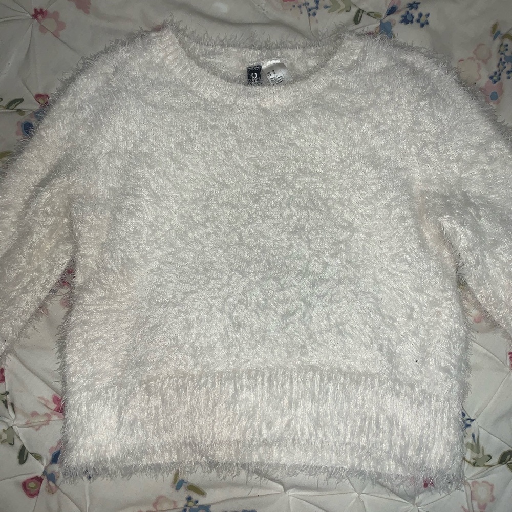 Fuzzy White Crop Top